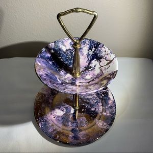 Vintage Homer Laughlin ‘Rhythm’ 2 Tier Serving Tray. Purple Marble with Gold